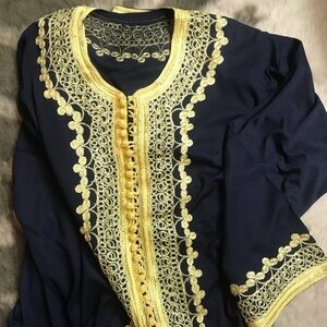 Moroccan Navy x Gold - Purchased in Morocco - Tunic - Long Dress Size XL